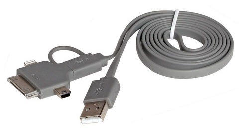 Зарядный универсальный датакабель 4 в 1 miniUSB/microUSB/для IPhone 4/5/6